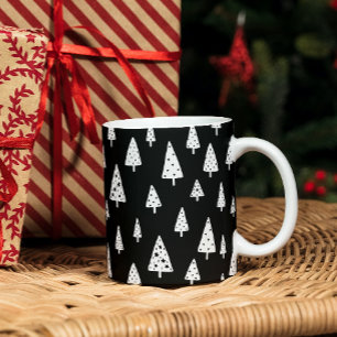Modern Black & White Scandinavian Christmas Trees Mug
