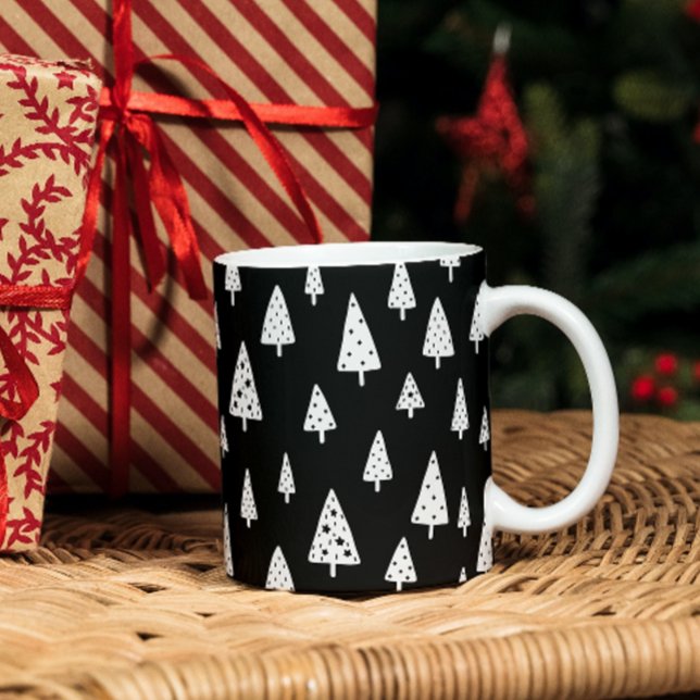 Modern Black & White Scandinavian Christmas Trees Mug (Creator Uploaded)