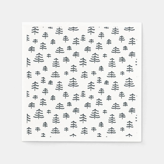 Modern Black & White Scandinavian Christmas Trees Napkin (Front)