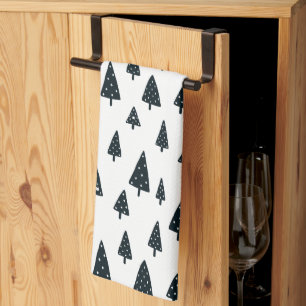 Modern Black & White Scandinavian Christmas Trees Tea Towel