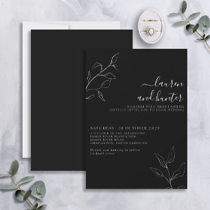 Modern Black White Script Botanical Wedding  Invit Invitation