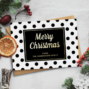 Modern Black White Script Christmas Gold Foil Holiday Card