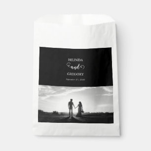 Modern Black & White Script Couple Photo Wedding Favour Bag