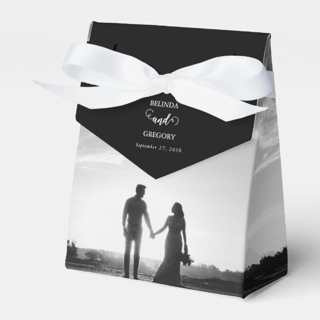 Modern Black & White Script Couple Photo Wedding  Favour Box (Front Side)