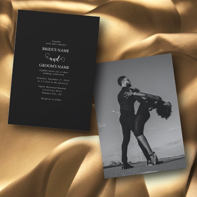 Modern Black & White Script Couple Photo Wedding Invitation (Creator Uploaded)
