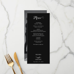 Modern Black & White Script Couple Photo Wedding Menu