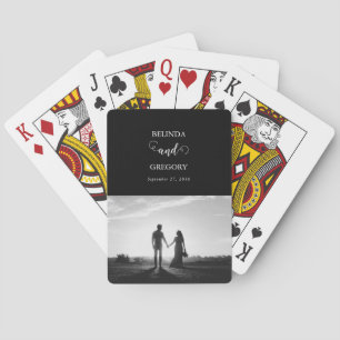 Modern Black & White Script Couple Photo Wedding Playing Cards