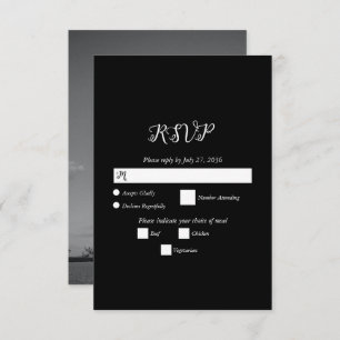 Modern Black & White Script Couple Photo Wedding RSVP Card