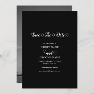 Modern Black & White Script Couple Photo Wedding Save The Date