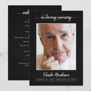 Modern Black & White Script Funeral Program