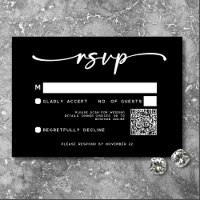 Modern Black White Script Minimal Wedding QR Code