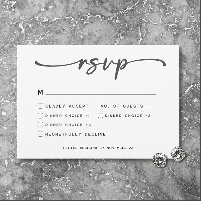 Modern Black White Script Minimal Wedding RSVP Card (Modern Black White Script Photo Wedding RSVP Card)