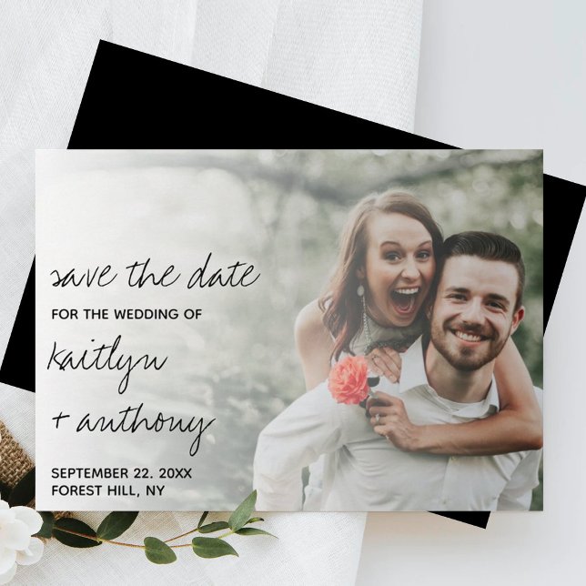 Modern Black & White Script Minimalistic Photo Save The Date (Creator Uploaded)