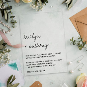 Modern Black & White Script Minimalistic Wedding Acrylic Invitations