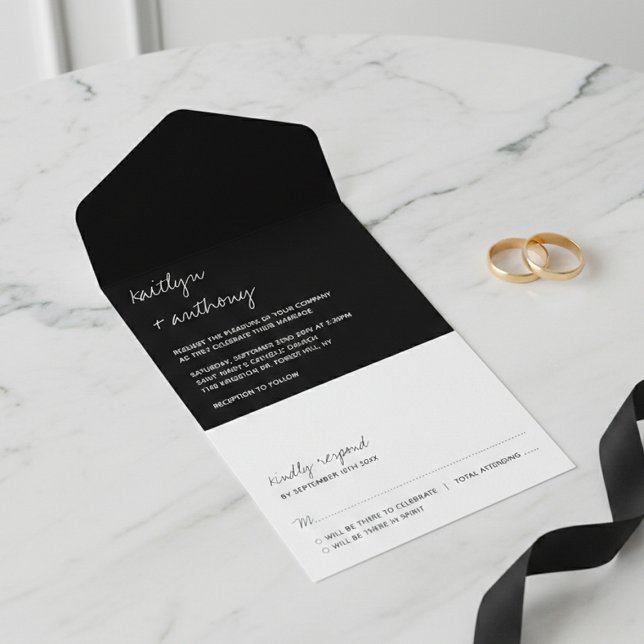 Modern Black & White Script Minimalistic Wedding All In One Invitation (Creator Uploaded)
