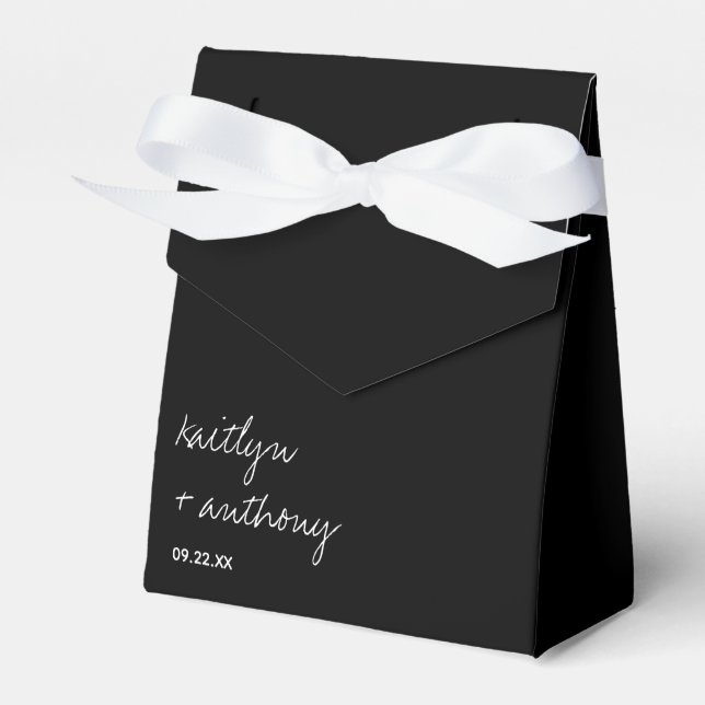 Modern Black & White Script Minimalistic Wedding Favour Box (Front Side)