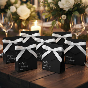 Modern Black & White Script Minimalistic Wedding Favour Box