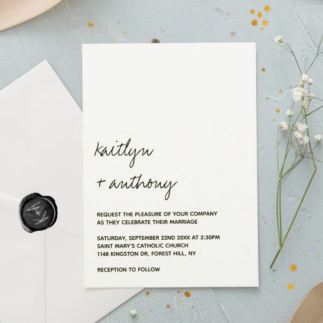 Modern Black & White Script Minimalistic Wedding Invitation (Creator Uploaded)