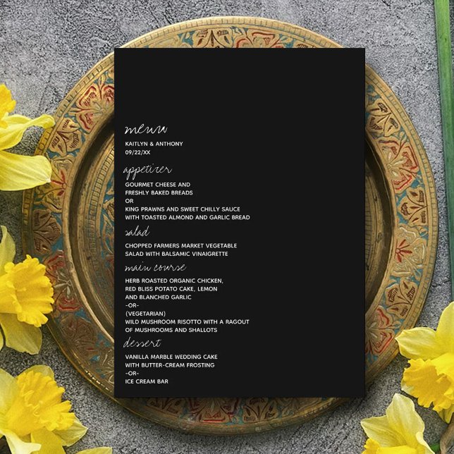 Modern Black & White Script Minimalistic Wedding Menu (Creator Uploaded)