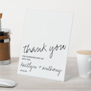 Modern Black & White Script Minimalistic Wedding Pedestal Sign