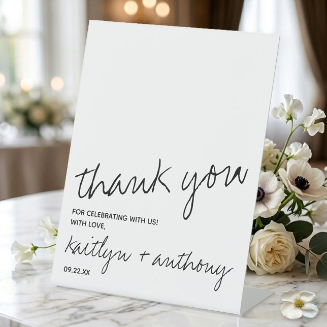 Modern Black & White Script Minimalistic Wedding Pedestal Sign (Creator Uploaded)