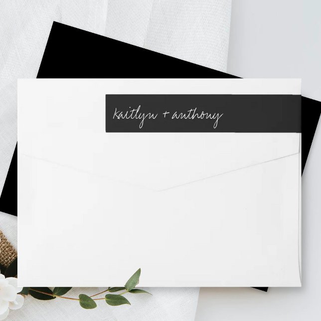 Modern Black & White Script Minimalistic Wedding Wrap Around Label (Creator Uploaded)