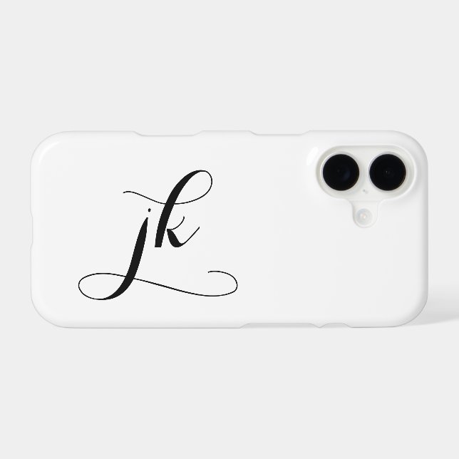 Modern Black White Script Monogram Name (Back (Horizontal))