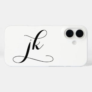 Modern Black White Script Monogram Name iPhone 16 Case