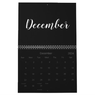 Modern black white script month minimalist custom calendar