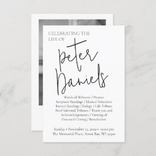 Modern Black & White Script Photo Funeral Program