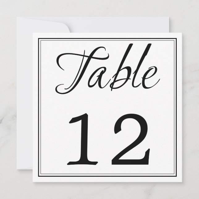 Modern Black & White Script Table Number Cards (Front)