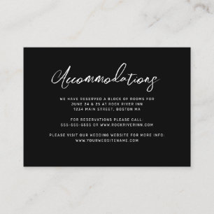 Modern Black White Script Wedding Accommodations Enclosure Card