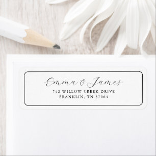 Modern Black & White Script Wedding Return Address Label
