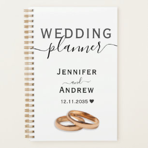 Modern Black & White Script with Rings Wedding Planner