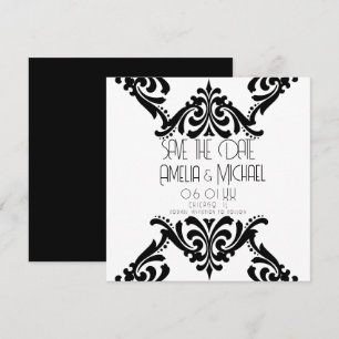 Modern Black White Scrolls Save the Date Card