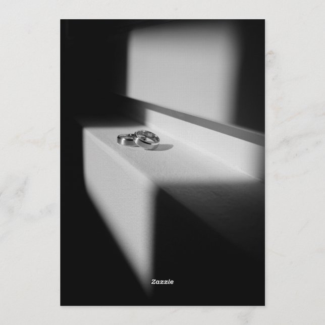 Modern Black & White Shadow Rings Engagement Invitation (Back)