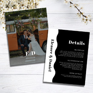 Modern Black White Side Wave Photo Wedding Details Enclosure Card