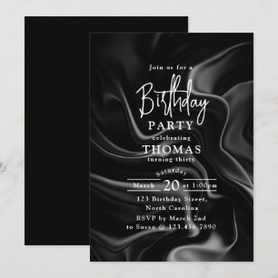 Modern Black White Silk Birthday Party Him Her  Invitation