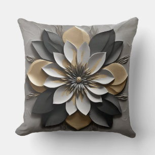 Modern Black White Silver and Gold Cushion