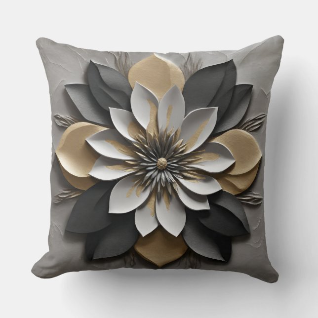 Modern Black White Silver and Gold Cushion (Front)