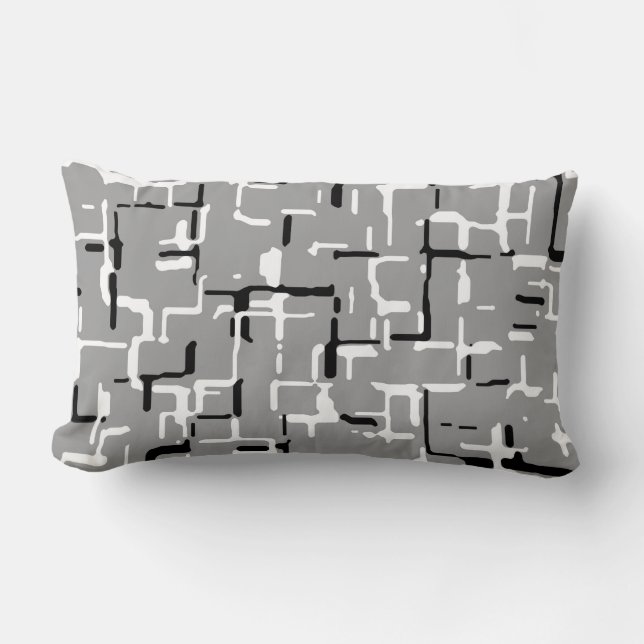 Modern Black White Silver Grey Grey Pattern Lumbar Cushion (Front)