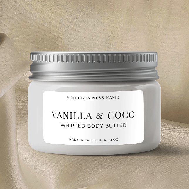 Modern Black & White Simple Body Butter Product Label (Minimalist cosmetic jar label with serif fonts and simple layout)
