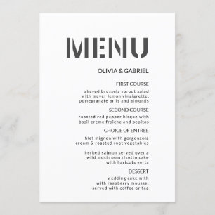 Modern black white simple classic Wedding Menu
