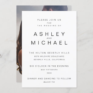 MODERN BLACK & WHITE Simple Photo Wedding Invitation