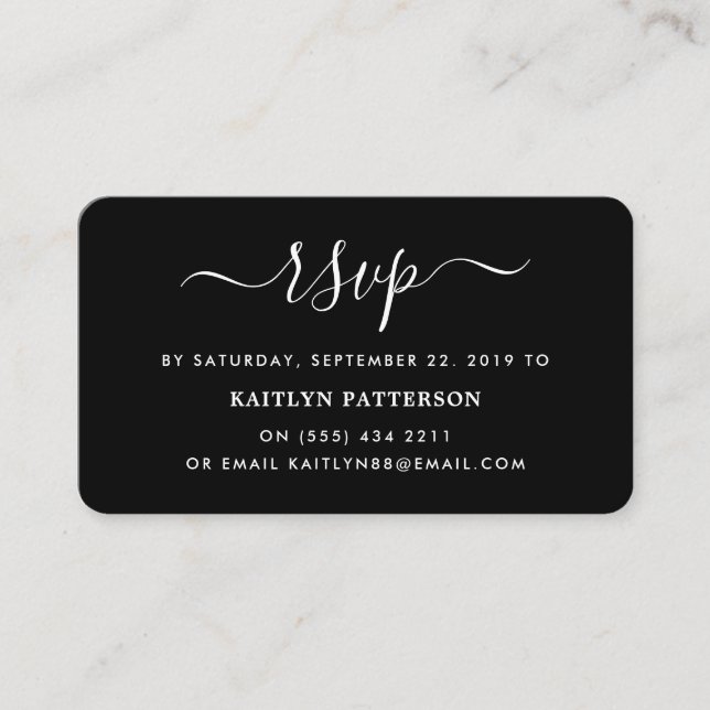Modern Black & White Simple Script RSVP Enclosure Card (Front)