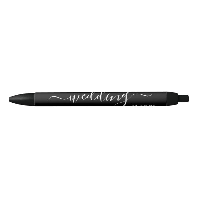 Modern Black & White Simple Script Wedding Favour Black Ink Pen (Front)