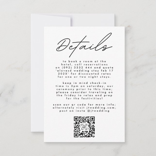 Modern Black & White Simple Text Wedding QR CODE RSVP Card (Front)