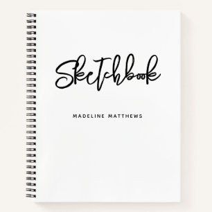 Modern Black White Sketchbook Personalised Name No Notebook