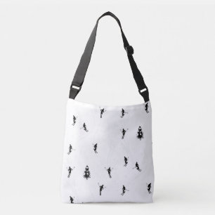 Modern Black & White Ski Skiers Skiing Theme Crossbody Bag