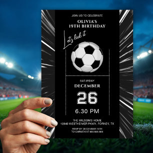 Modern Black White Soccer Birthday Invitation Card